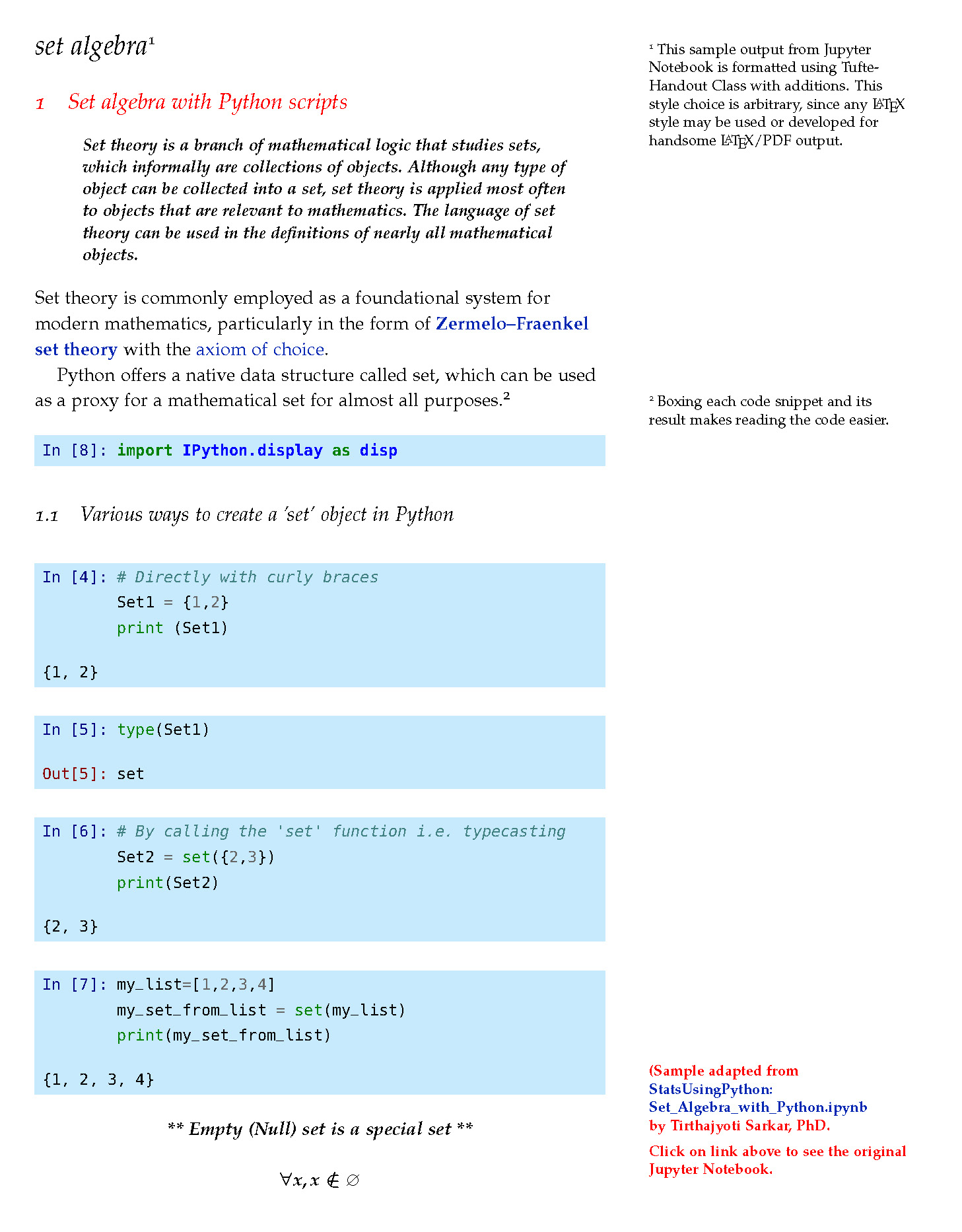 Image of sample page of Jupyter notebook conversion to pdf,
     by TeXnology. Click for full pdf of sample pages.